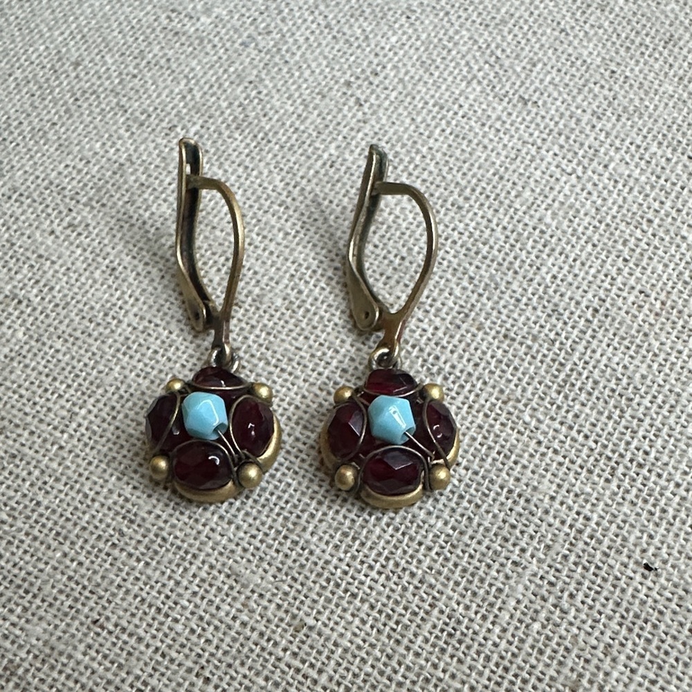 Liz Claiborne Garnet and Turquoise Earrings